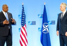 NATO Secretary General with US Secretary of Defense Lloyd J. Austin III, 16 March 2022
