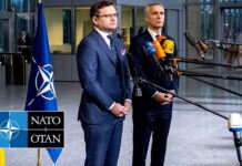 NATO Secretary General with the Minister of Foreign Affairs of Ukraine Dmytro Kuleba, 7 April 2022