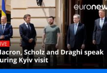 Macron, Scholz, Draghi and Iohannis Speak during Kyiv Visit, 16 June 2022