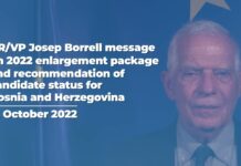 HR/VP Message on 2022 Enlargement Package & Recommendation of Candidate Status for BiH, 12 October 2022