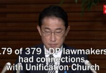 179 of 379 Lawmakers Had Connections with Unification Church Japan Ruling Party, 8 September 2022