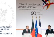 Conférence de Presse Conjointe du Président Emmanuel Macron et du Chancelier d’Allemagne Olaf Scholz, 22 janvier 2023