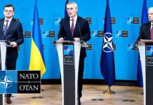 NATO Secretary General with MFA Dmytro Kuleba and EUHR Josep Borrell, 21 February 2023