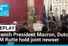 French President Macron, Dutch PM Rutte Hold Joint Newser, 12 April 2023
