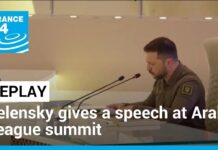 Ukraine’s Zelensky Gives a Speech at Arab League Summit in Saudi Arabia, 19 May 2023