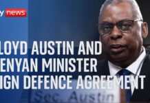 US Minister Lloyd Austin and Kenyan Minister Aden Duale sign joint defence agreement, 25 September 2023