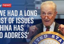 American senators, including Chuck Schumer, hold news conference during China visit, 9 October 2023