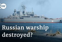 Ukraine says it successfully destroyed a Russian landing vessel in the Black Sea, 14 February 2024