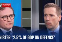 UK. Prime Minister to ‘lead the way’ and increase defence spending to 2.5% of GDP says minister, 11 March 2024