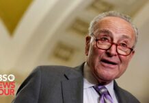 Majority Leader Schumer speaks to media after Senate dismisses Mayorkas impeachment, 17 April 2024