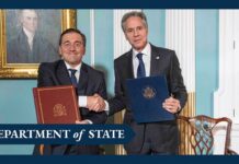 Memorandum of Understanding Signing Ceremony on Foreign State Information Manipulation with Spanish Foreign Minister José Manuel Albares at the Department of State, on May 10, 2024.