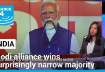 India vote count shows Modi alliance winning surprisingly narrow majority, 4 June 2024