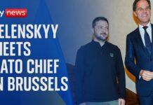 Volodymyr Zelenskyy and NATO chief Mark Rutte give a statement in Brussels, 18 December 2024