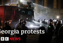 Police in Georgia use water cannon as EU protests erupt for second night, 30 November 2024