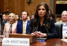 Homeland Security Secretary Kristi Noem delivers opening remarks to staff, 28 January 2025