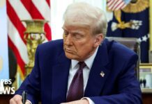 Trump speaks to reporters after signing plan for reciprocal tariffs on trade partners, 13 February 2025