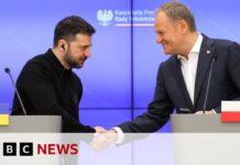 Ukraine’s President Zelensky meets Poland’s Donald Tusk in Warsaw, 15 January 2025