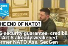 NATO US security guarantee, credibility of Article 5 already weakened, former NATO official says, 20 February 2025