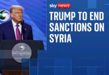 Donald Trump announces plans to end sanctions against Syria during a trip to Saudi Arabia., 13 May 2025
