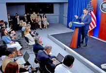 Chief Pentagon Spokesman Sean Parnell holds a news briefing at the Pentagon, 2 July 2025