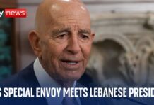 US special envoy Tom Barrack meets with Lebanese president Joseph Aoun, 26 August 2025