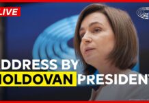 EP President Maia Sandu speaks in the European Parliament, 9 September 2025