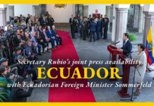 Secretary Rubio’s joint press availability with Ecuadorian Foreign Minister Sommerfeld, 4 April 2025