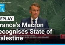 France’s Macron officially recognizes State of Palestine at UN summit, 22 September 2025