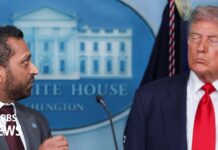 Trump holds news briefing with FBI Director Patel, 15 October 2025