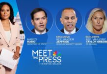 Secretary of State Marco Rubio, House Minority Leader Hakeem Jeffries (D-N.Y.) and Rep. Marjorie Taylor Greene (R-Ga.) discuss Venezuela: 4 January 2026