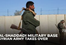 Syrian army takes control of al-Shaddadi base in coordination with US after its forces withdrew, 15 February 2026